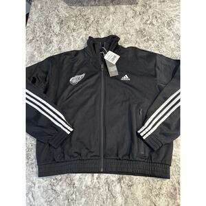 NWT Women’s Adidas Detroit Red Wings Track Jacket Medium Black Full Zip 3 Stripe
